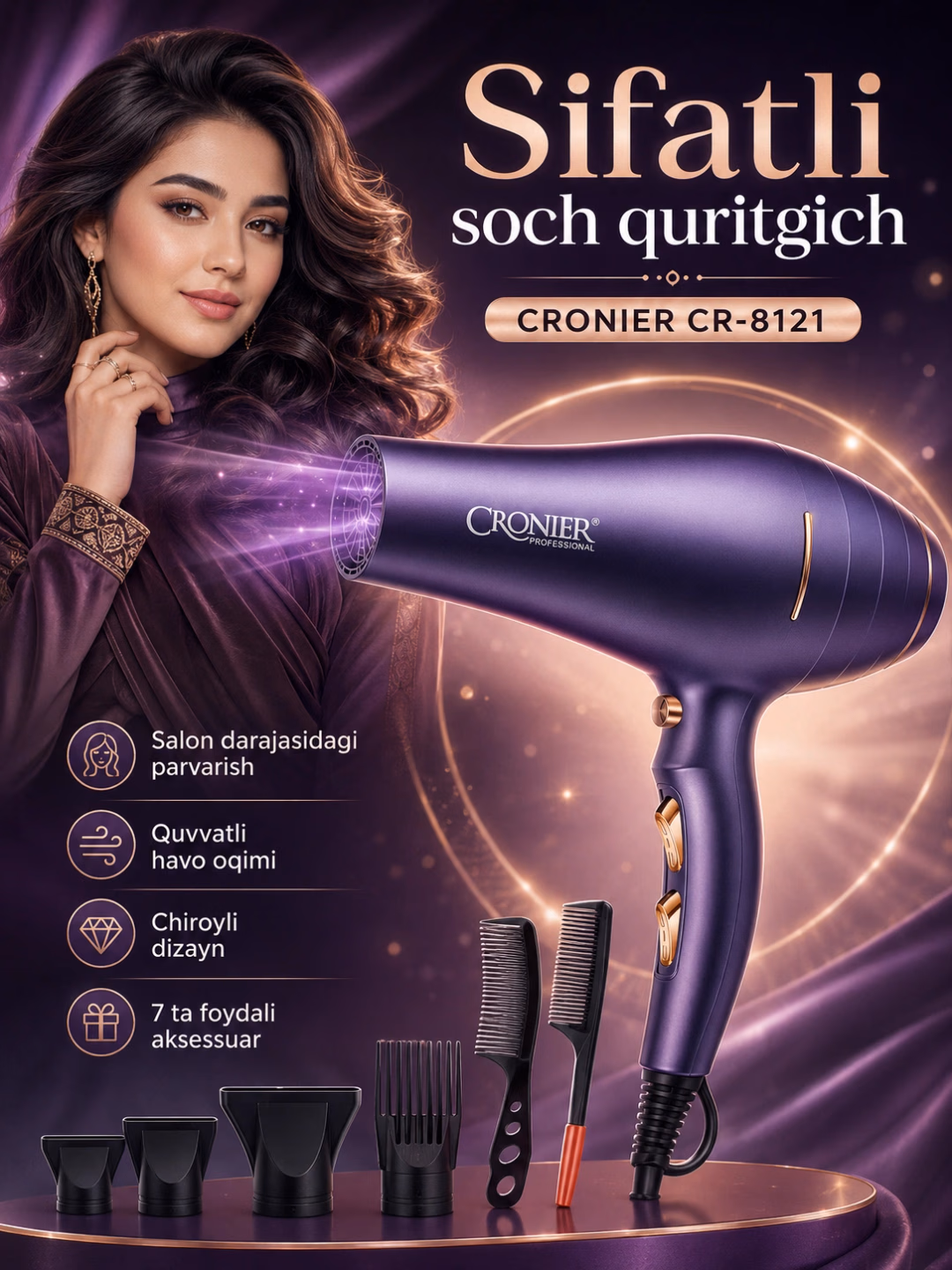 CRONIER CR-8121 Professional Fen, 7 smola - 5