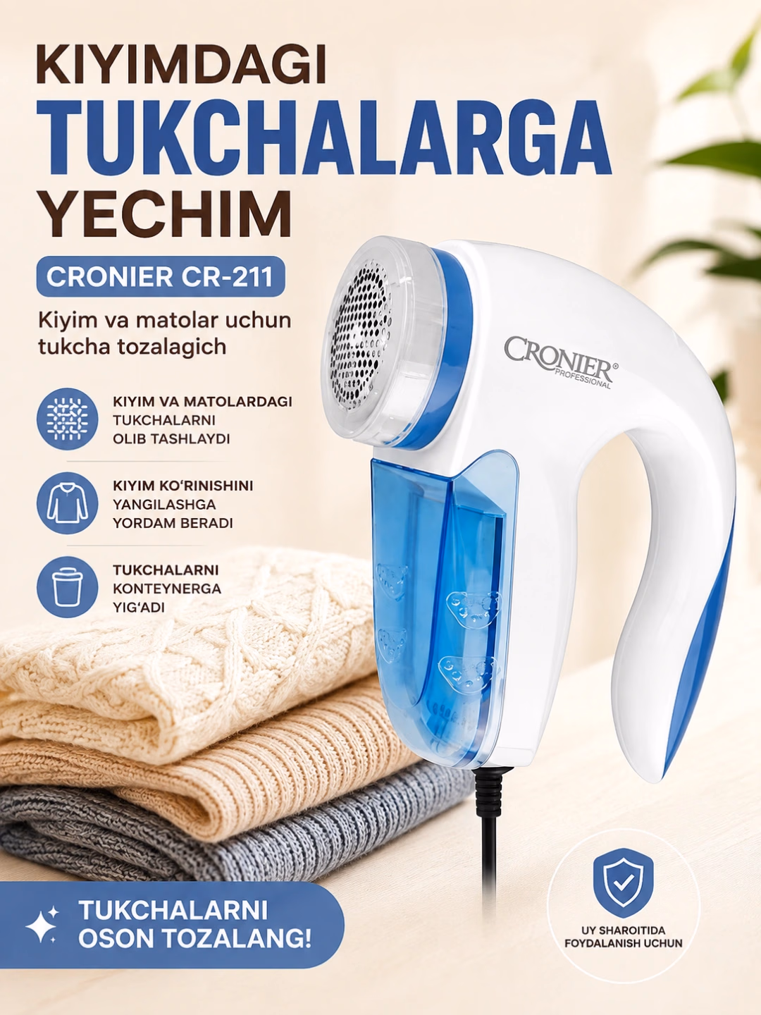 CRONIER CR-211 Kiyim tozalagich mashina, metall pichoqli kirtlar va g'uddalarni olib tashlaydi - 3