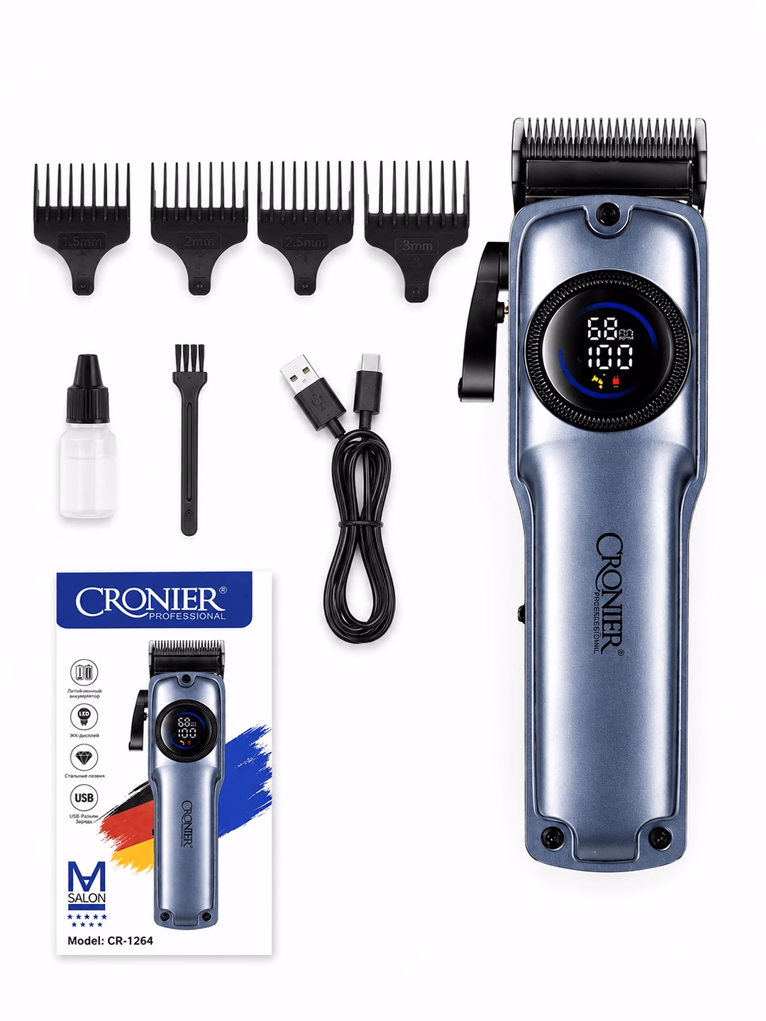 CRONIER CR-1264 Professional soch mashinasi LED, 2000mAh USB - 3