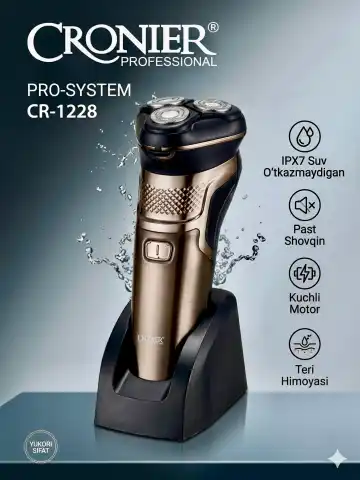 CRONIER CR-1228 IPX7 Suv O‘tkazmaydigan Britva, USB Quvvatli, 3 Sferik Boshli Pichoqlar