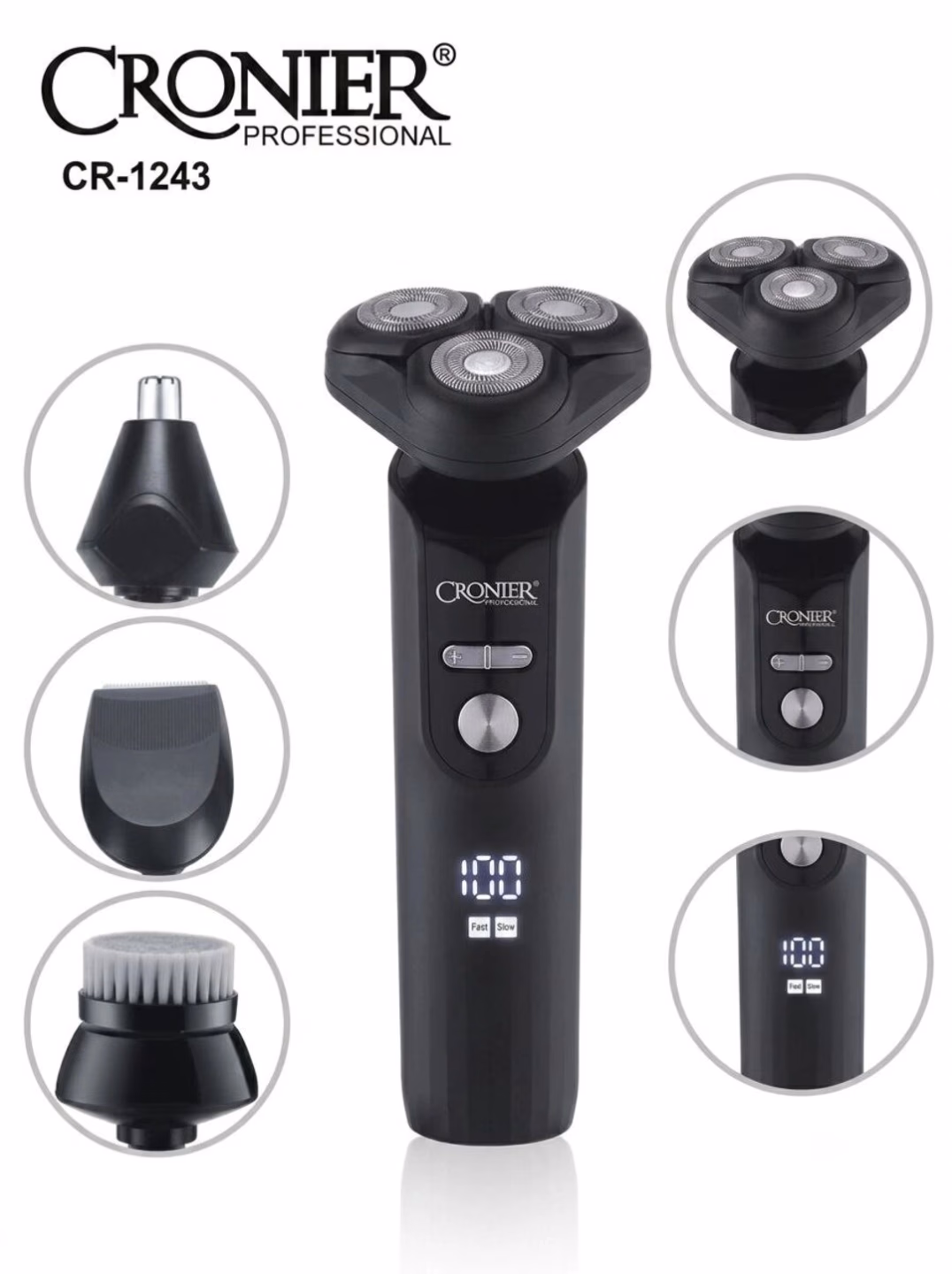 Cronier Professional CR-1243 Soqol Mashinasi 4v1 Trimmer, USB Zaryad, LED - 2