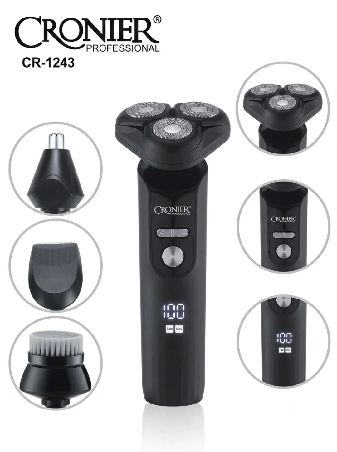Cronier Professional CR-1243 Soqol Mashinasi 4v1 Trimmer, USB Zaryad, LED - 2