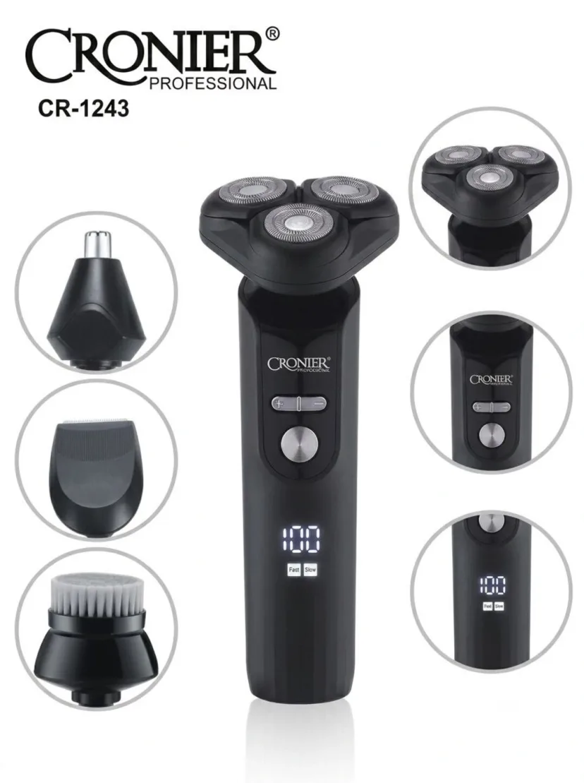 Cronier Professional CR-1243 Soqol Mashinasi 4v1 Trimmer, USB Zaryad, LED