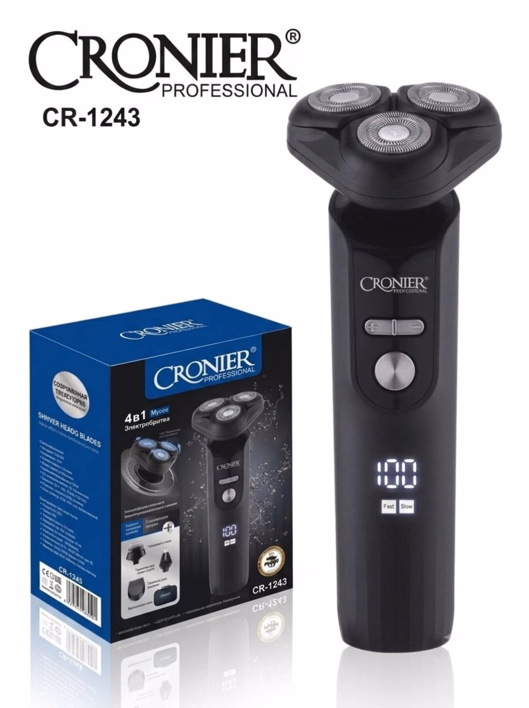 Cronier Professional CR-1243 Soqol Mashinasi 4v1 Trimmer, USB Zaryad, LED - 4