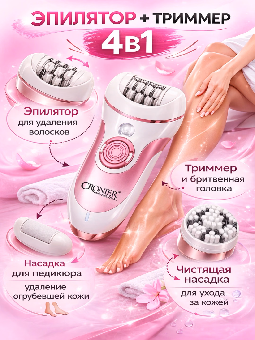 Cronier CR-8802 Simsiz Tana Epilyatori 4-v-1