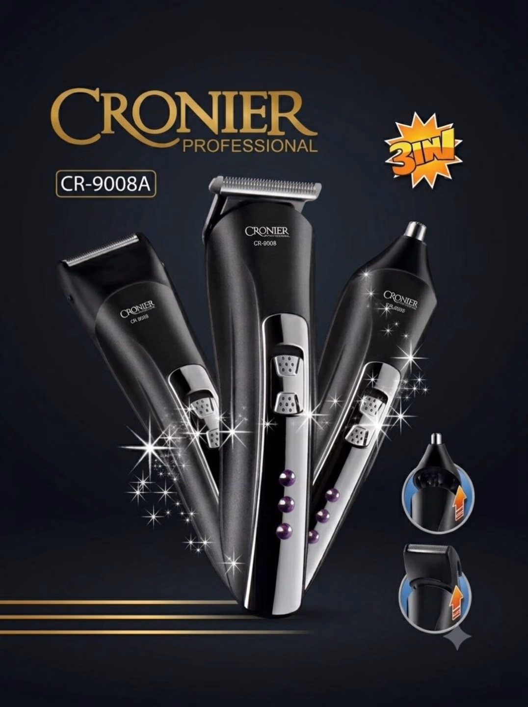 CRONIER CR-9008A 3in1 Akkumulyatorli Trimmer: Soch va Soqol Mashinkasi