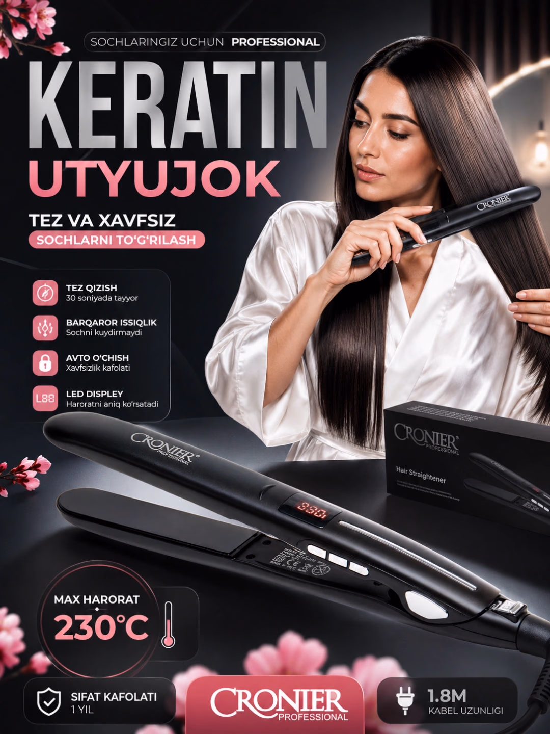 CRONIER CR-777A Keratinli Soch To'g'rilagich, LED Displey