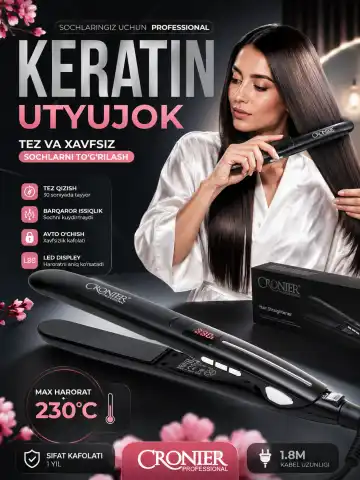 CRONIER CR-777A Keratinli Soch To'g'rilagich, LED Displey