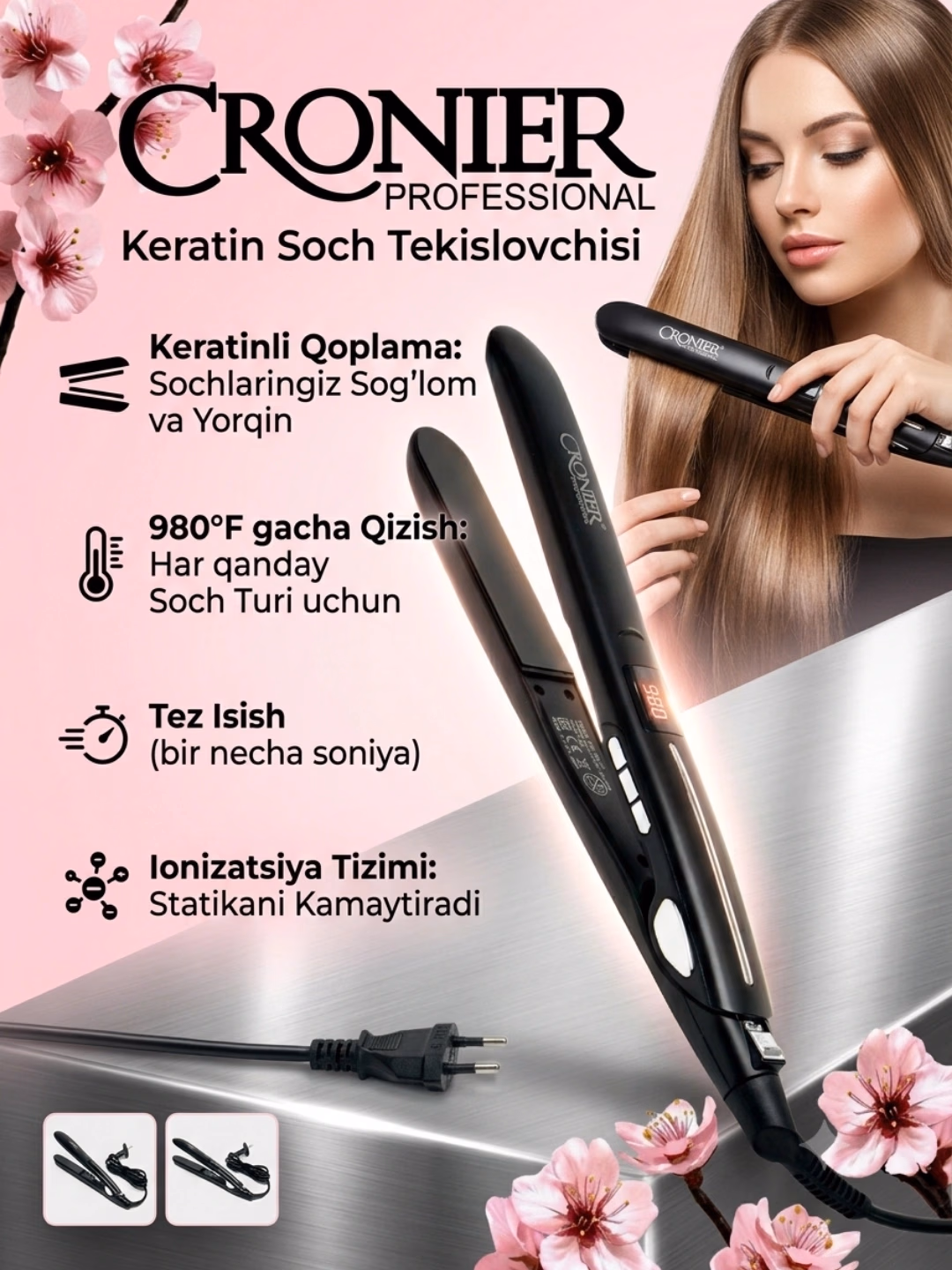 CRONIER CR-777A Keratinli Soch To'g'rilagich, LED Displey - 2