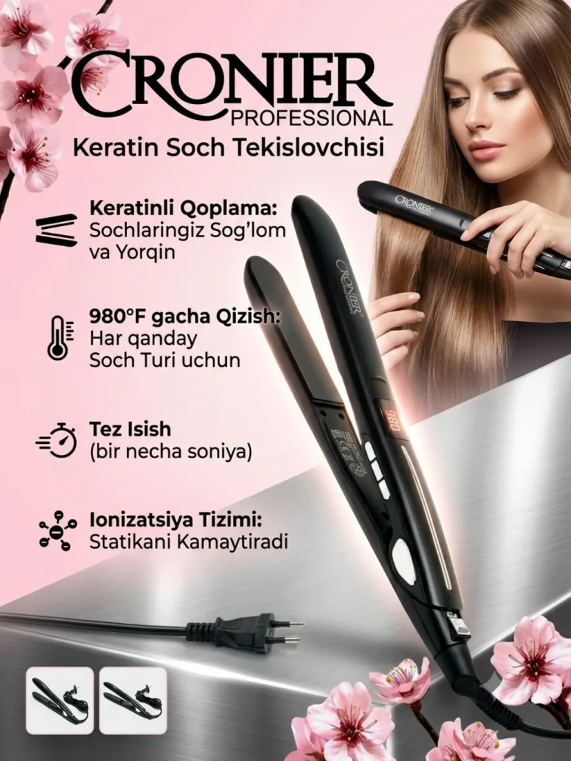 CRONIER CR-777A Keratinli Soch To'g'rilagich, LED Displey