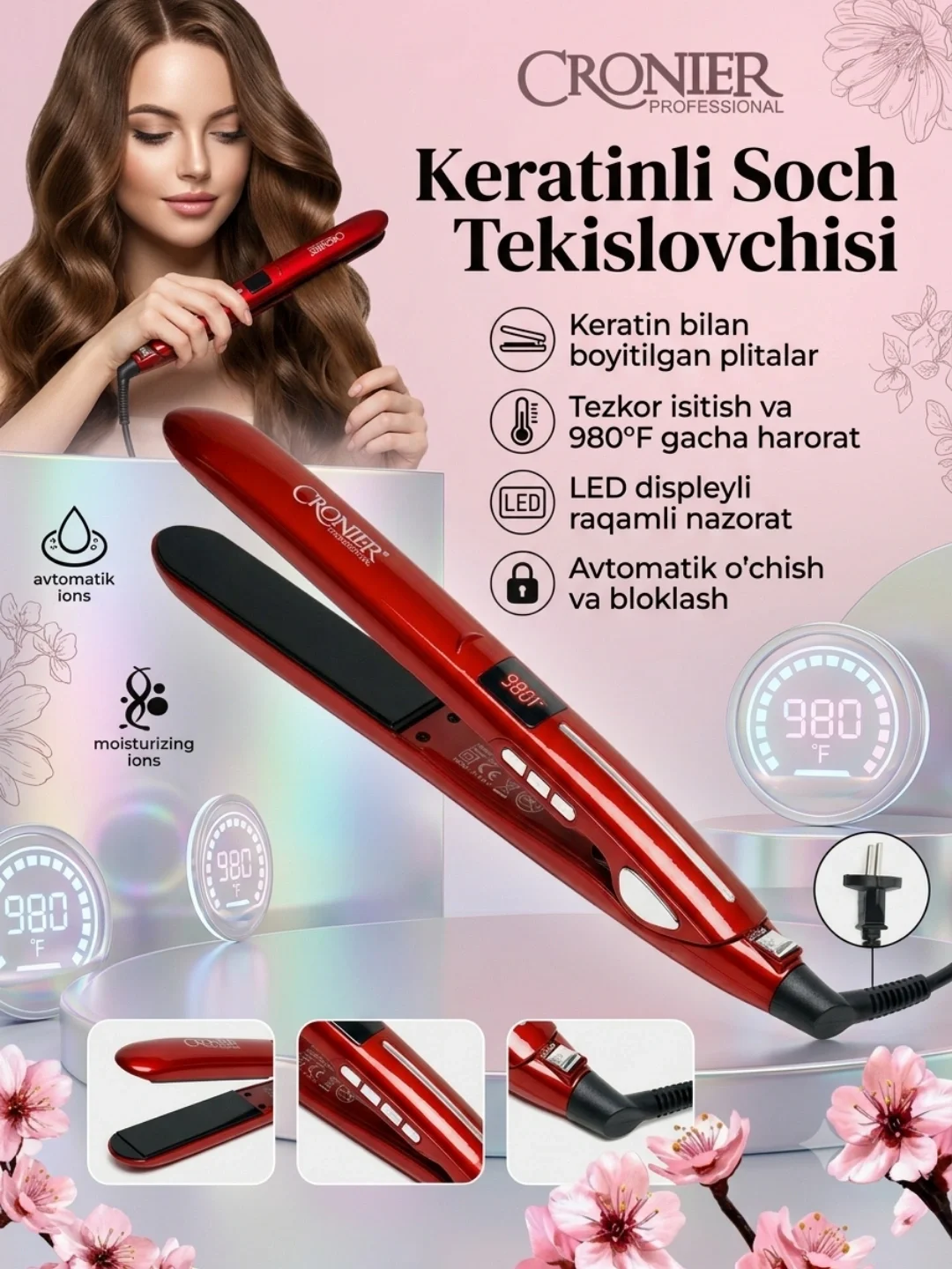 CRONIER CR-777A Keratinli Soch To'g'rilagich, LED Displey - 3