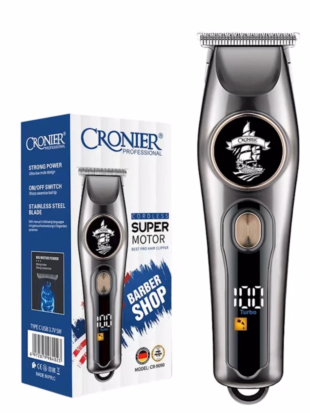 CRONIER CR-9090 / CR-854 Professional Trimmer USB Zaryadkali, Zanglamas Po'lat Pichoqli - 5