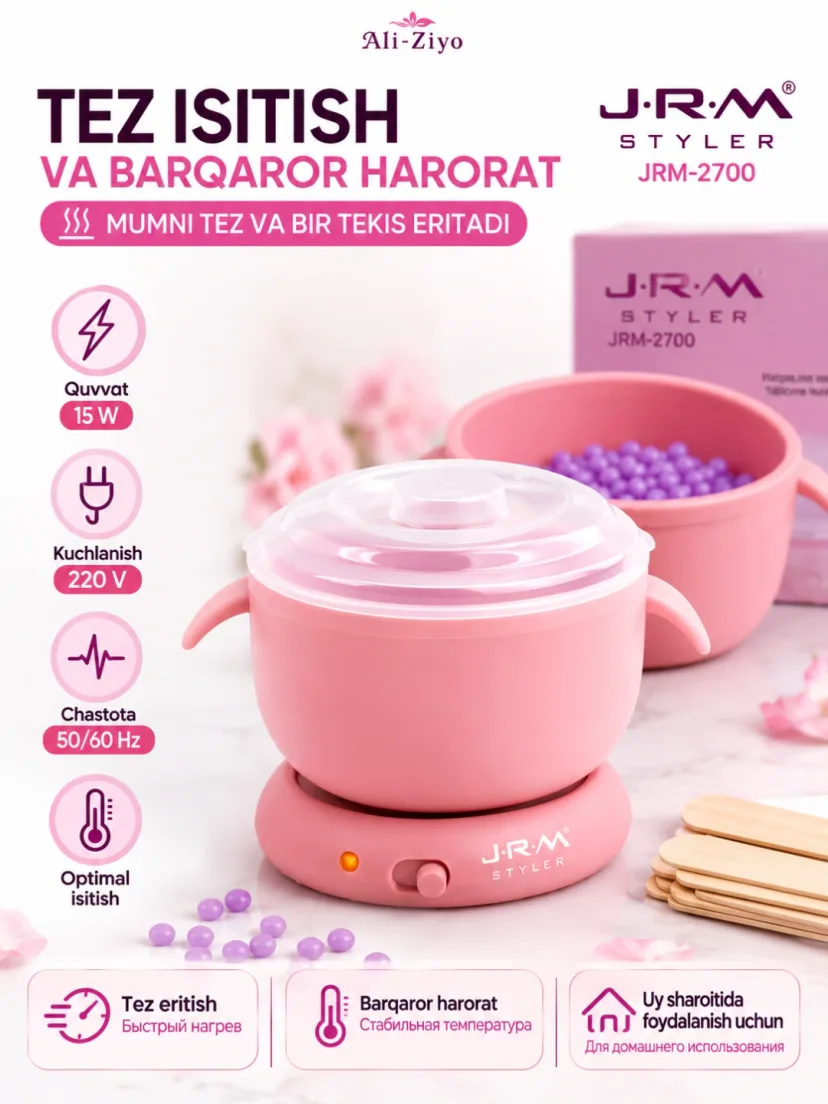 JRM STYLER JRM-2700 depilyatsiya to'plami: Silikon idishli mum eritgich (15W)