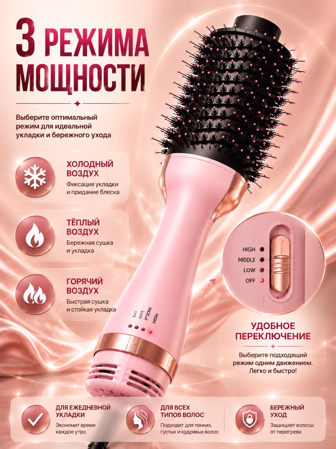 J·R·M STYLER JRM-802 Fen-cho'tka, 1200W, 3 harorat rejimi, tez quritish va turmaklash - 6