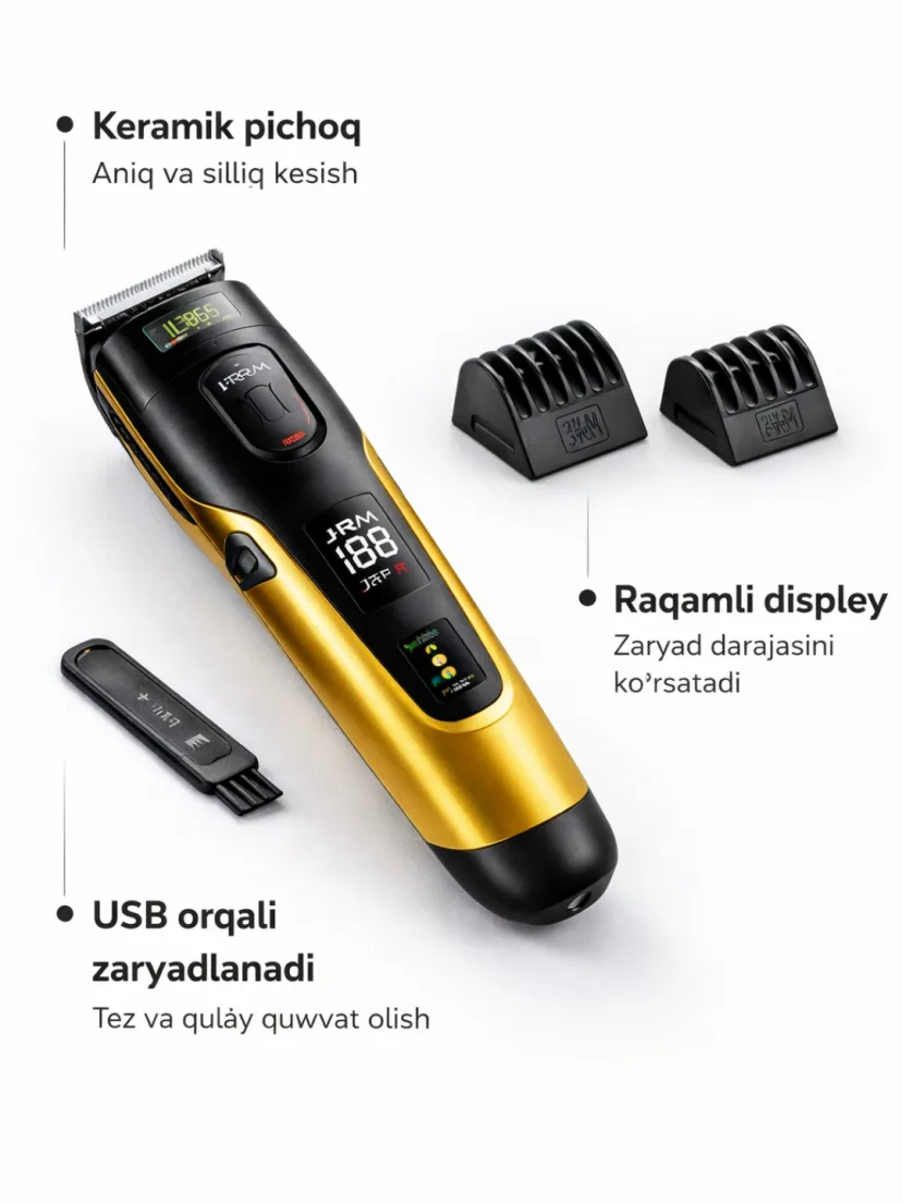 JRM STYLER JR700 soch trimmeri, keramik pichoq, 3 soat ishlash