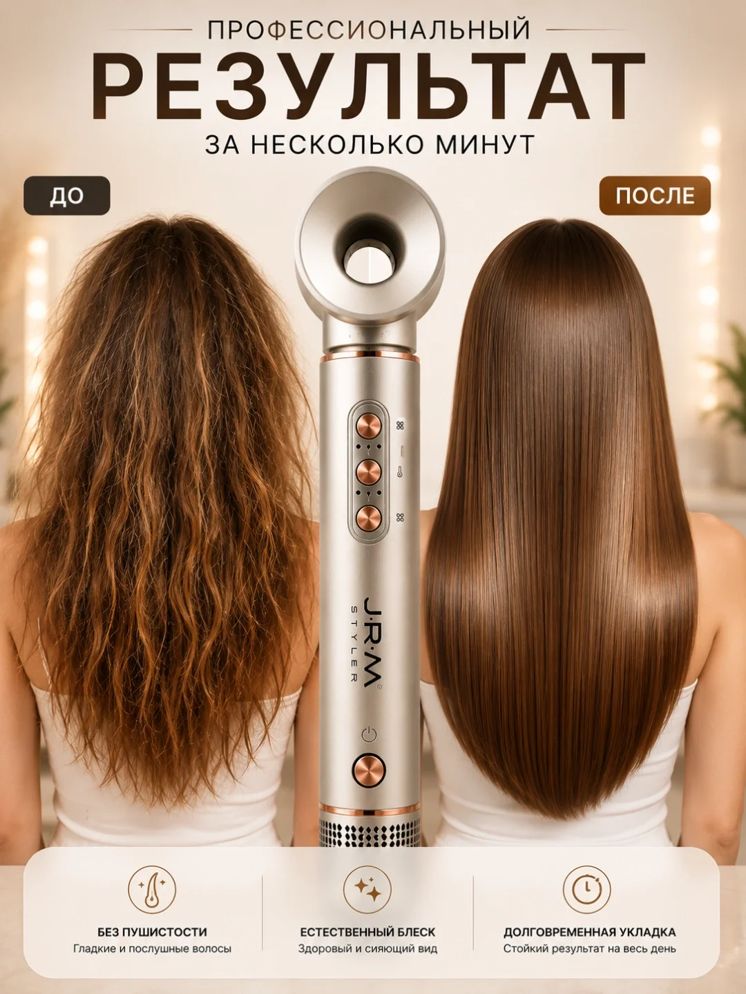 J·R·M STYLER 6-в-1 Мультисайлер Фен для укладки волос с керамическими насадками 110k об/мин Ионизация - 6