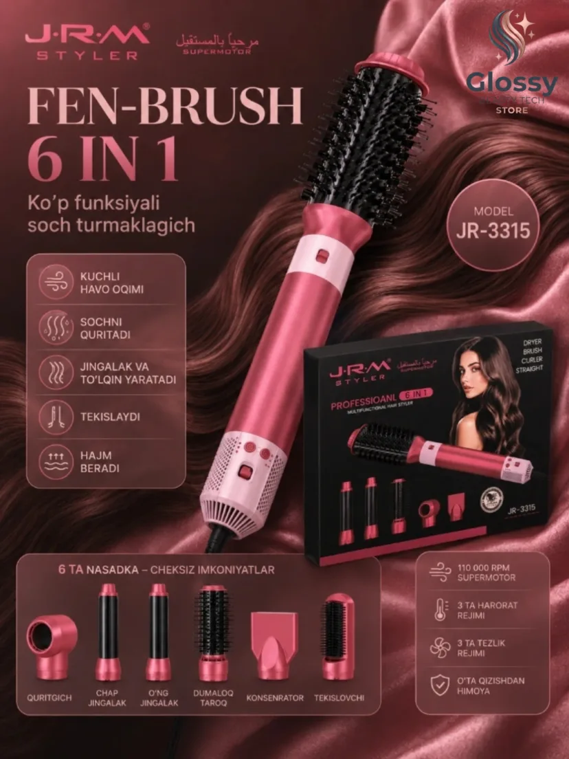 J·R·M STYLER 7-in-1 Airwrap pichoqli ployka, 1600W, keramik qoplamali