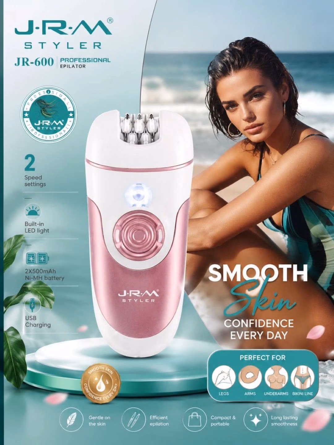 J·R·M STYLER JR-600 Epilator: USB quvvatli, o'z navbati bilan ishlaydigan professional soch sovuq qurilmasi
