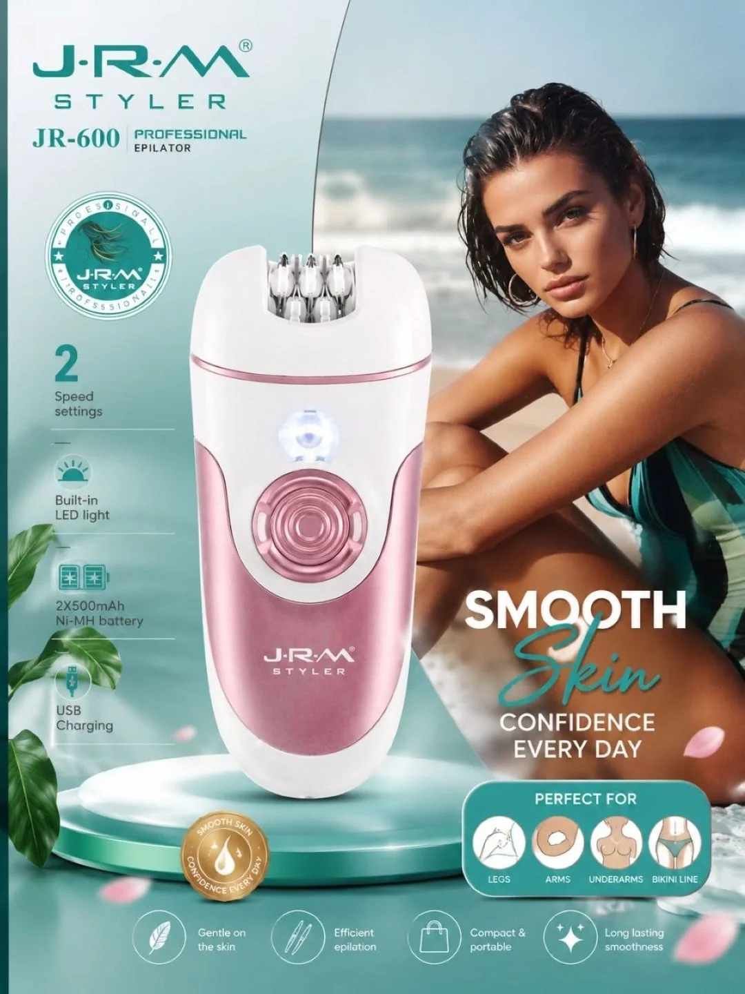 J·R·M STYLER JR-600 Epilator: USB quvvatli, o'z navbati bilan ishlaydigan professional soch sovuq qurilmasi - Asosiy rasm