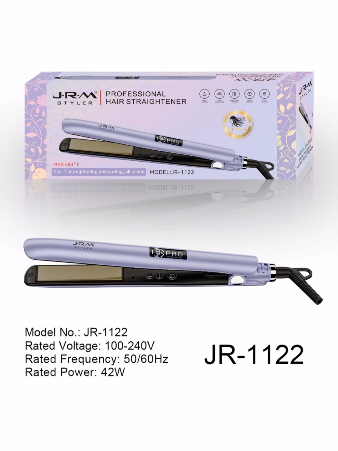 JRM JR-1122 Professional Soch Tekislagich: Titan-Keramika, 480°F Tez Qizish