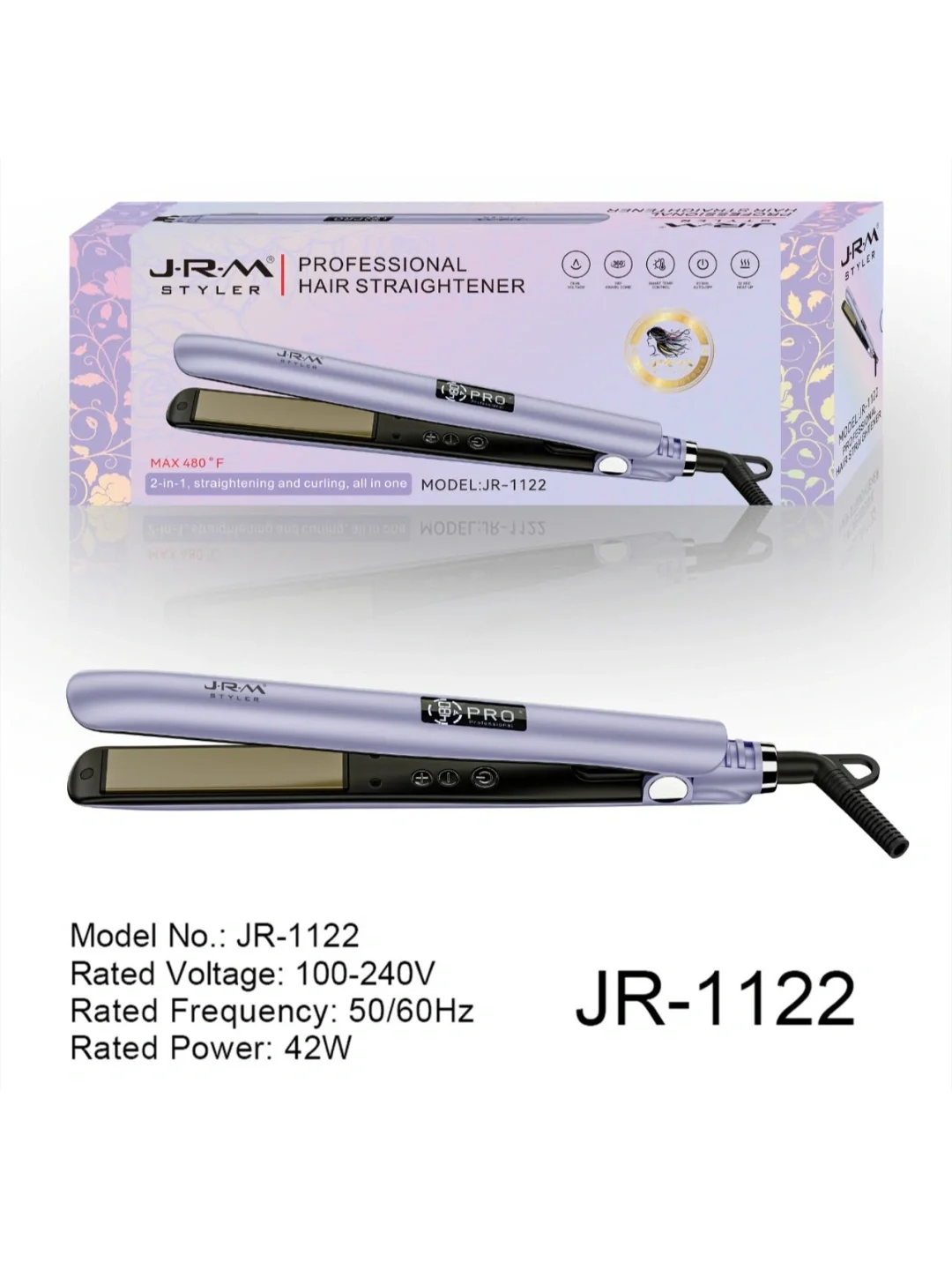 JRM JR-1122 Professional Soch Tekislagich: Titan-Keramika, 480°F Tez Qizish - Asosiy rasm