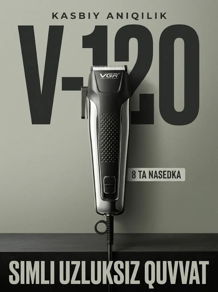 VGR V-120 Professional Simli Soch Qirqish Mashinkasi: 8 Nasedka va Qaychi bilan - 2