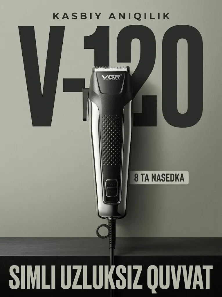 VGR V-120 Professional Simli Soch Qirqish Mashinkasi: 8 Nasedka va Qaychi bilan