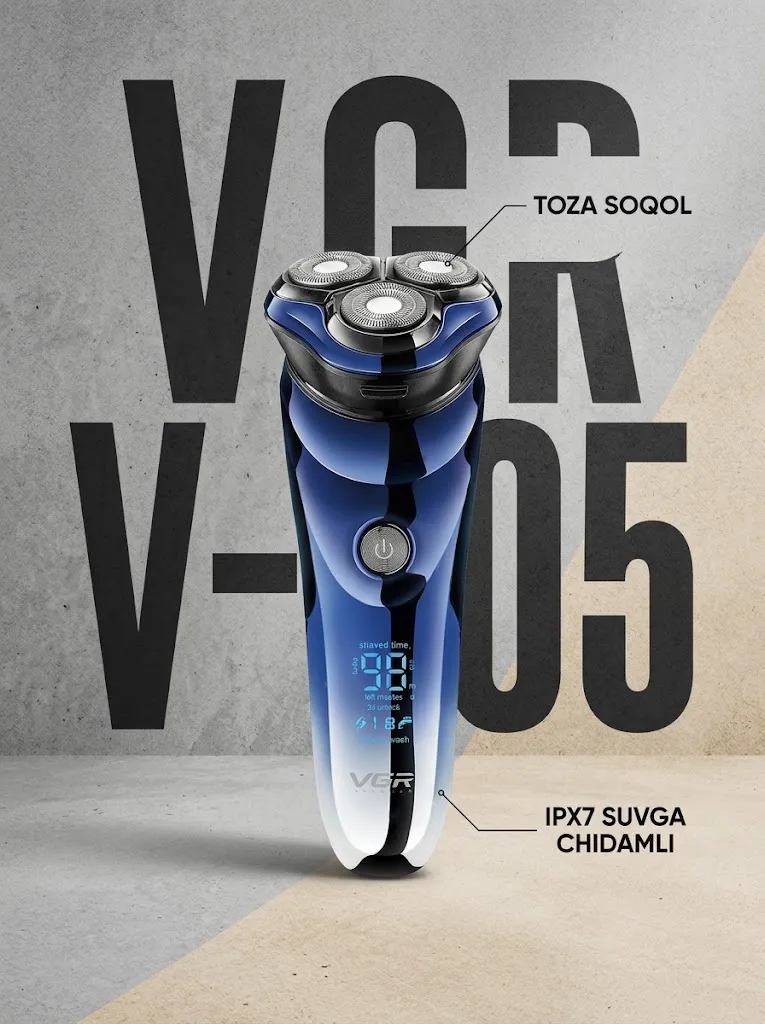VGR V-305 Professional elektr britvasi, zanglamas po'lat pichoqlar va LED indikatorli