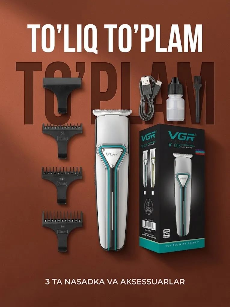 VGR V-008 Trimmer: Zanglamaydigan po'lat, 120 daqiqa ishlash