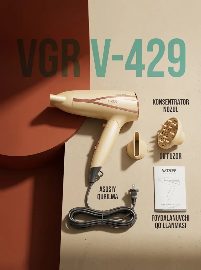 VGR V-429 professional soch quritgichi, 220V quvvat bilan