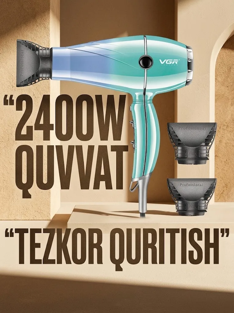VGR V-452 Professional Fen, 2400W Quvvatli Suv, Soch Uchun - 2