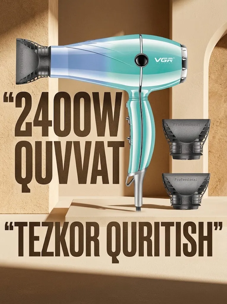VGR V-452 Professional Fen, 2400W Quvvatli Suv, Soch Uchun