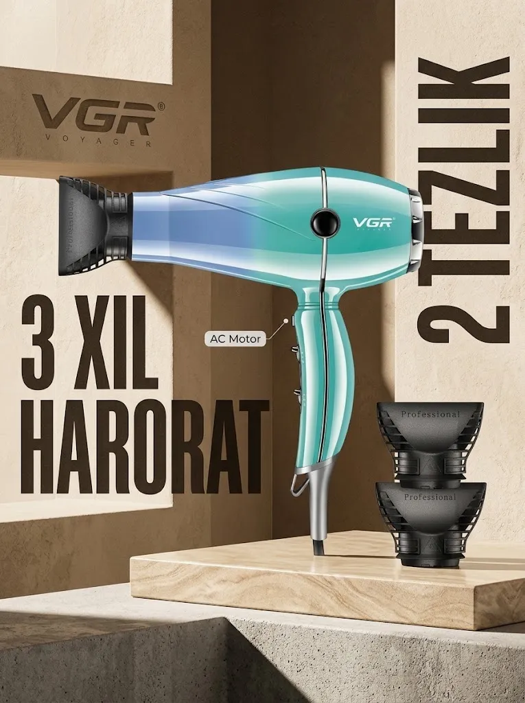 VGR V-452 Professional Fen, 2400W Quvvatli Suv, Soch Uchun