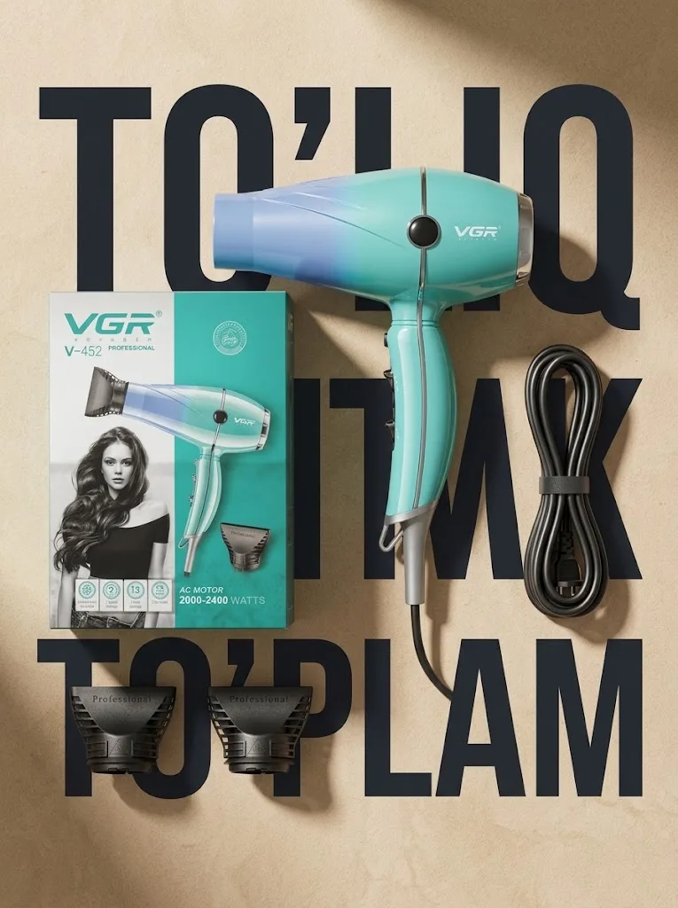 VGR V-452 Professional Fen, 2400W Quvvatli Suv, Soch Uchun - 5