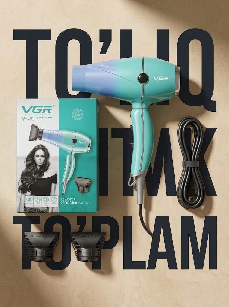 VGR V-452 Professional Fen, 2400W Quvvatli Suv, Soch Uchun