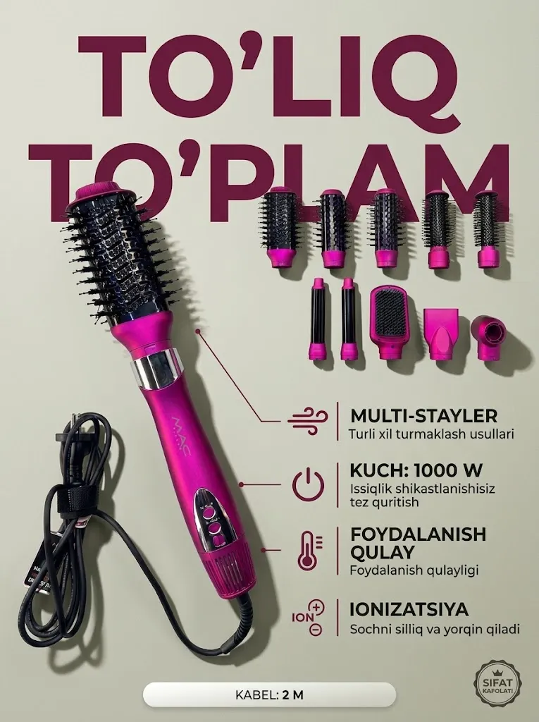 M·A·C STYLER MC-6755 8-1 fen 1000W, keramik pichoqli 2m kabel