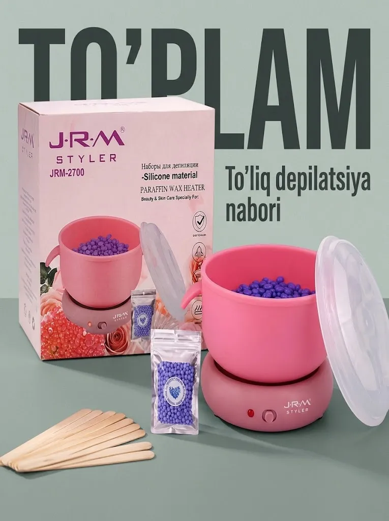 J·R·M STYLER JRM-2700 Mum va parafin erituvchisi, silikon jig bilan professional depilatsiya nabori