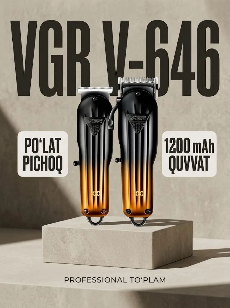 VGR V-646 Soch va soqol trimmeri, PCH po'lat pichoqli, 1200mAh batareya - 2