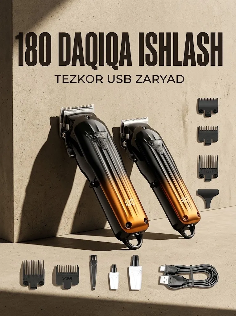VGR V-646 Soch va soqol trimmeri, PCH po'lat pichoqli, 1200mAh batareya