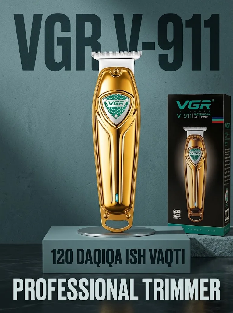 VGR V-911 Soch va Soqol Trimmeri, 120 min ish vaqti, USB, Oltin - 2