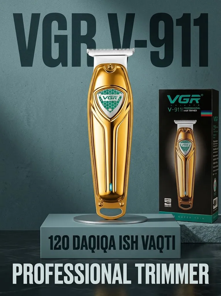 VGR V-911 Soch va Soqol Trimmeri, 120 min ish vaqti, USB, Oltin