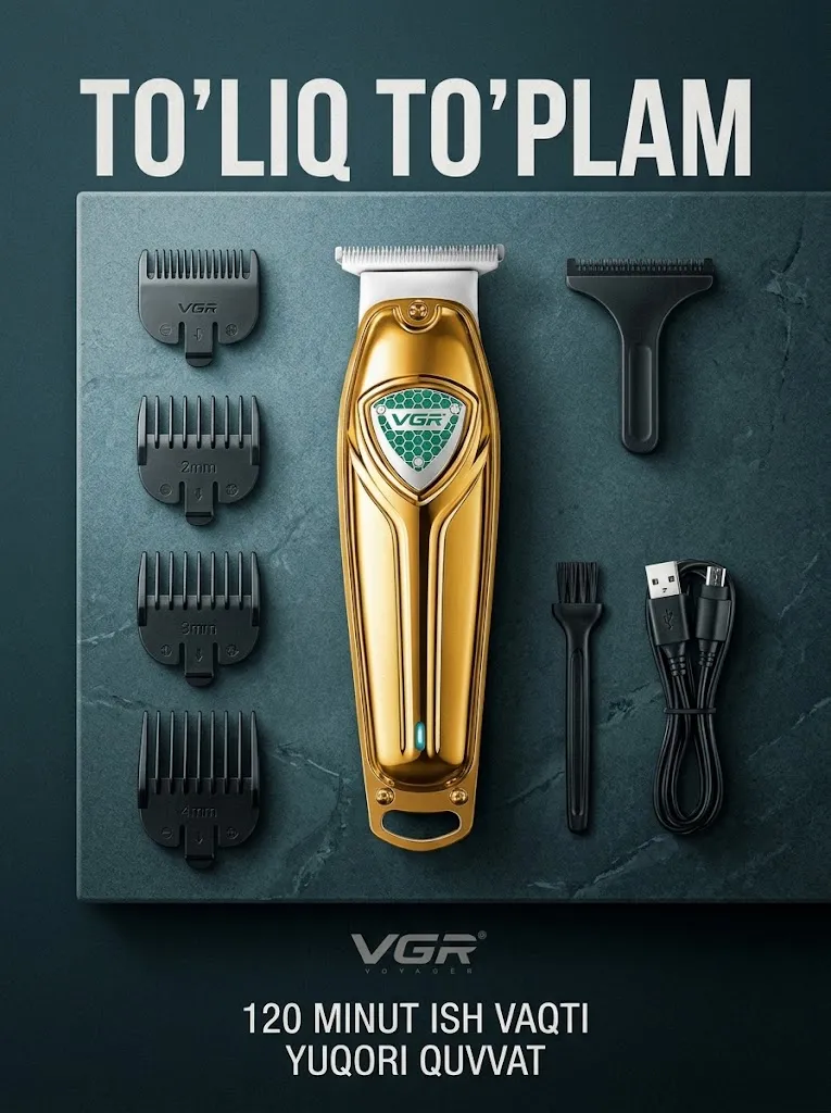 VGR V-911 Soch va Soqol Trimmeri, 120 min ish vaqti, USB, Oltin