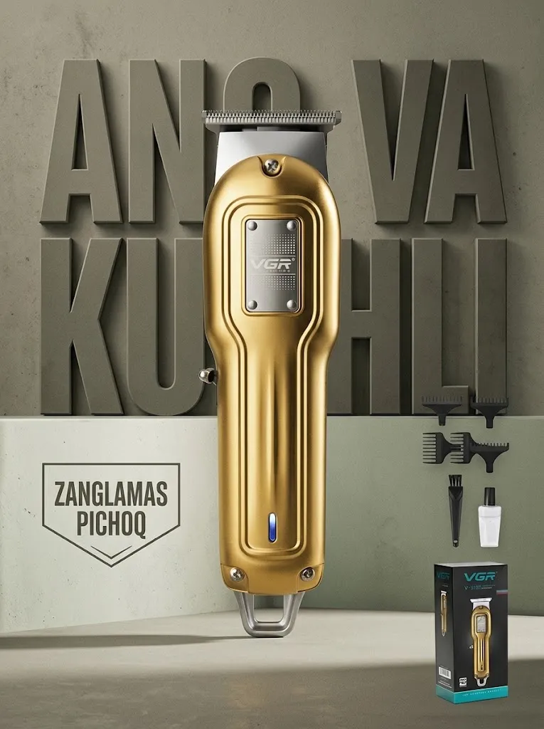 VGR V-919 Erkaklar uchun soqol va soch trimmeri — zanglamas pichoqli, USB shargas bilan