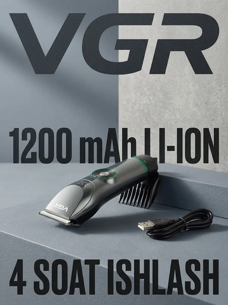 VGR V-256 Erkaklar uchun soch va soqol mashinkasi, 1200 mAh Li-Ion
