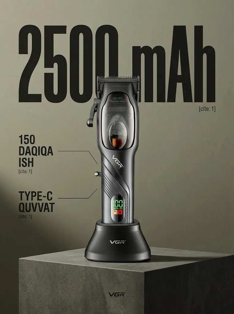 VGR V-269 Professional Sartaroshxona Trimmeri (DLC Pichoq, 2500mAh, 150 daq)