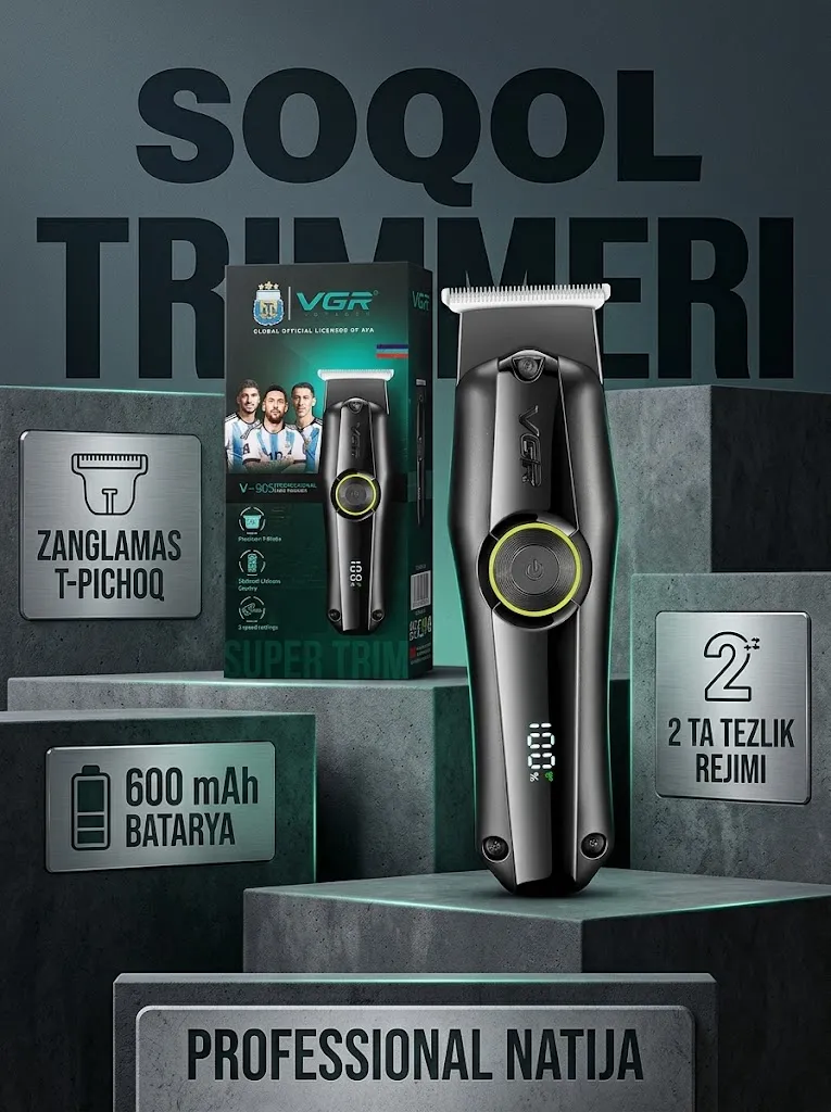 VGR V-905 Soqol Trimmeri: Zanglamas pichoq, Suv o'tkazmas, 2 rejim