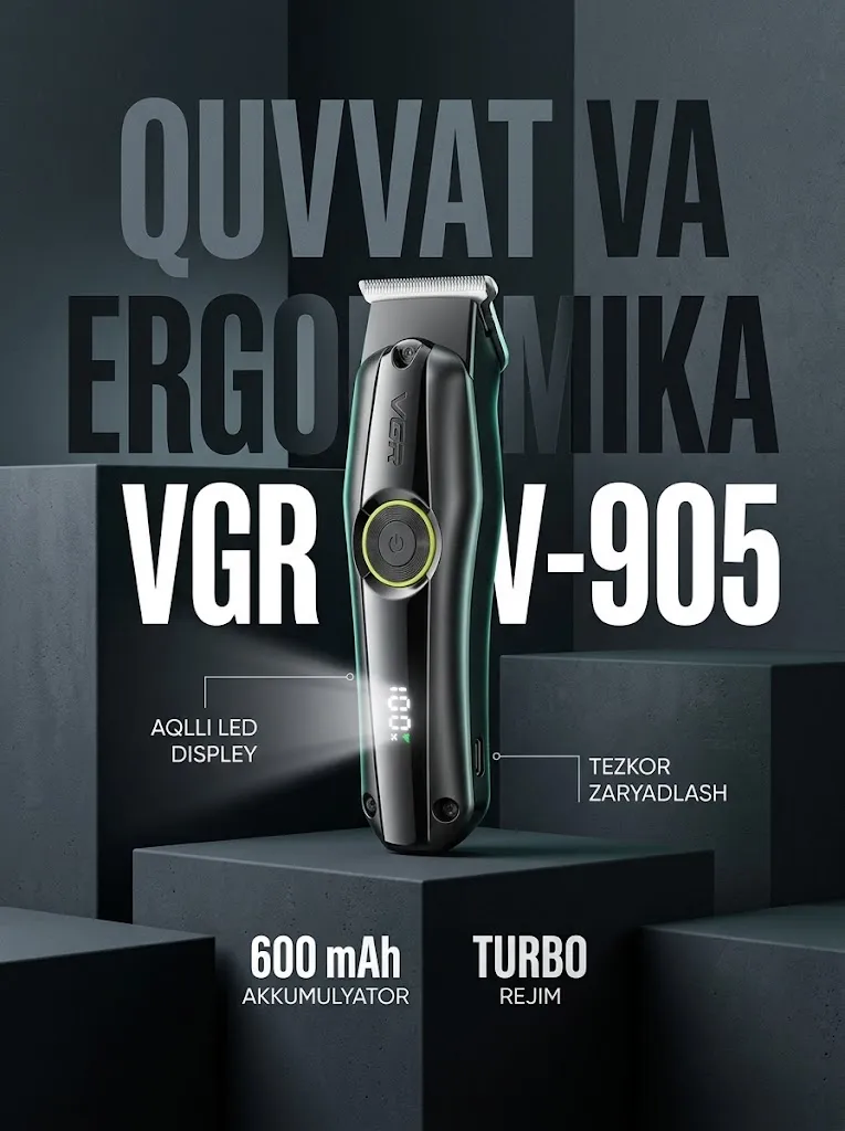 VGR V-905 Soqol Trimmeri: Zanglamas pichoq, Suv o'tkazmas, 2 rejim