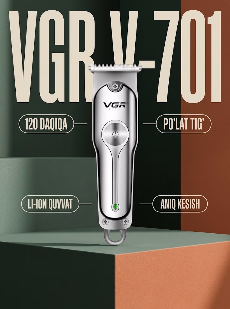 VGR VGR-701 Soch Trimmeri, Li-ion Batareya, 120 Daqiqa Ishlash