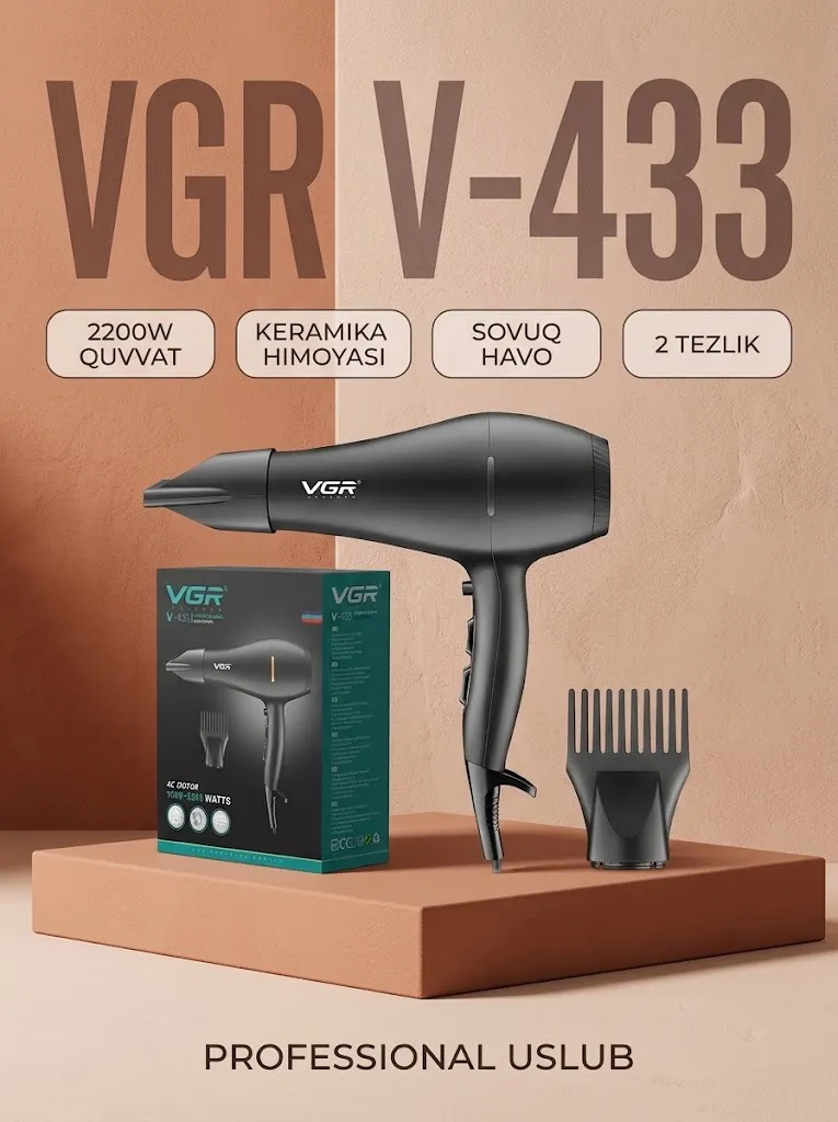 VGR V-433 Professional Fen: 2200W, Keramika Qoplama