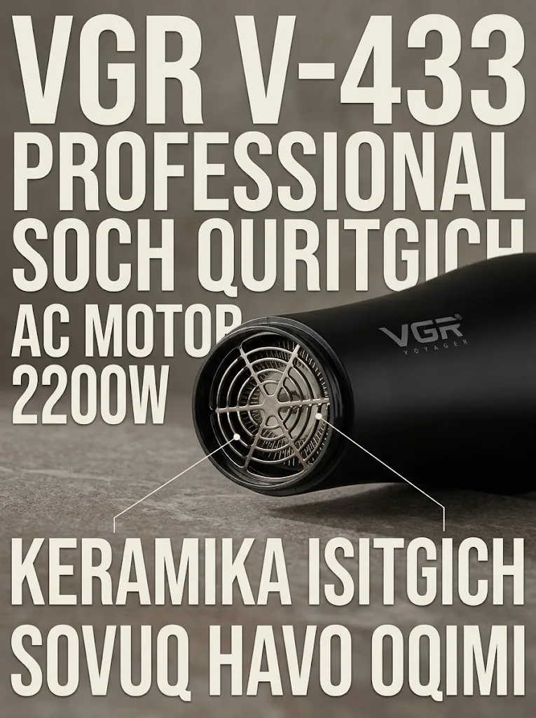 VGR V-433 Профессиональный фен: 2200W, керамика - 3